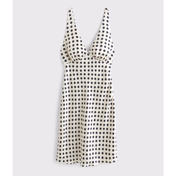 Abercrombie & Fitch Halter Knee-Length Slip Dress Black Polka Dot - Picture 3 of 10